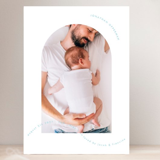 Faire-part simple arc nouveau-né photo collage bébé bleu nais