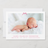 Faire-part simple arc rose photo bébé (Devant)