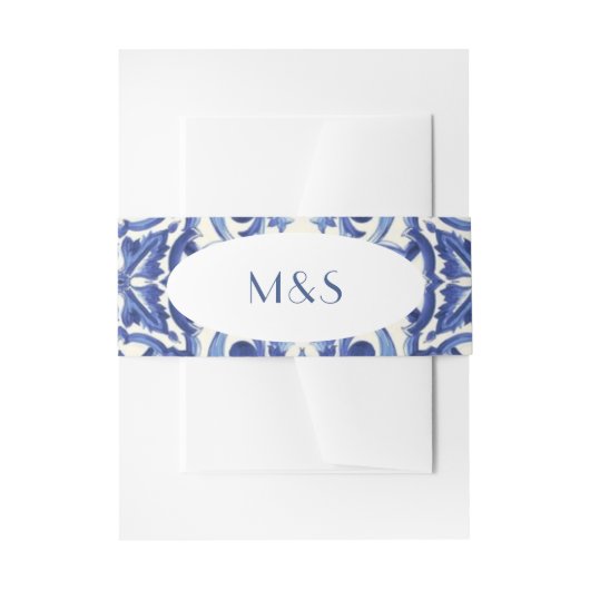 Faire-part simple bandeau de ventre d'invitation bleu italien (Devant example)