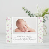 Faire-part Simple Bébé rose élégant Script de calligraphie ph (Debout devant)