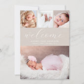 Faire-part Simple Beige Welcome Photo Collage Naissance (Devant)