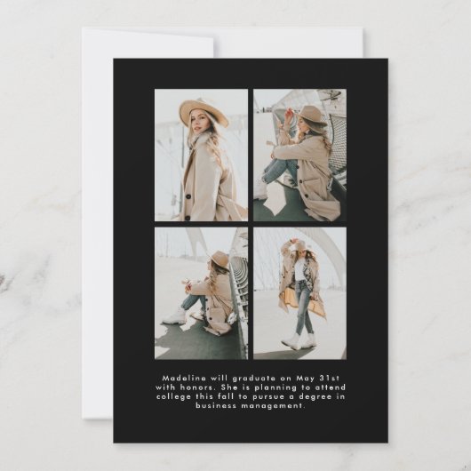 Faire-part Simple Black Script 5 Photo Collage Graduation (Dos)