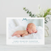 Faire-part simple bleu arc photo bébé naissance (Debout devant)