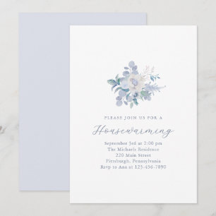 Faire-part Simple Blue Floral New Home Fête de réchauffement 