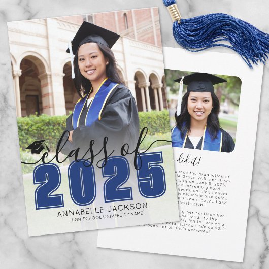Faire-part Simple Blue Script Graduate Photo Graduate