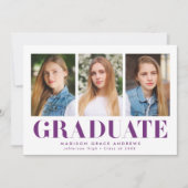 Faire-part Simple Bold Purple 3 Photo Graduation (Devant)