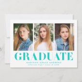 Faire-part Simple Bold Turquoise 3 Photo Graduation (Devant)
