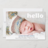 Faire-part Simple Bonjour Bleu Script Blanc Retour Bébé garço (Devant)