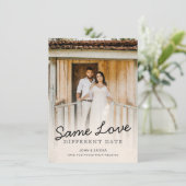 Faire-part Simple Chic Écriture Photo Report de Mariage (Debout devant)