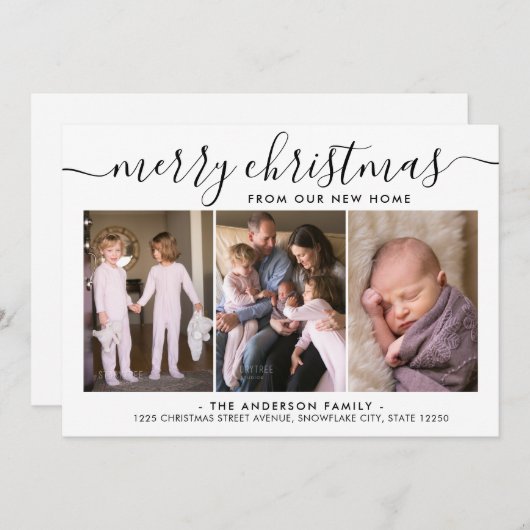Faire-part Simple Chic Joyeux Noël 3 Photo Holiday Moving (Devant / Derrière)