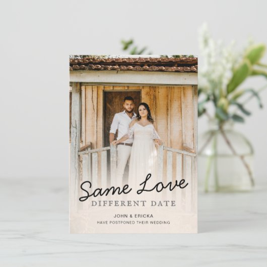 Faire-part Simple Chic Script Photo Report de Mariage (Debout devant)