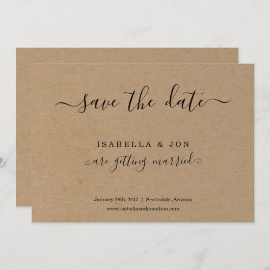 Faire-part Simple classique Enregistrer la date papier Kraft (Devant / Derrière)