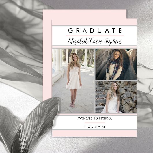 Faire-part Simple Classy Trois Photo Blush Pink Graduation