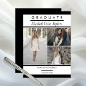 Faire-part Simple Classy Trois Photo Noir | Diplôme blanc