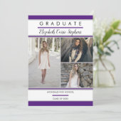 Faire-part Simple Classy Trois Photo Purple Graduation (Debout devant)