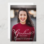 Faire-part Simple Classy White Script Graduate Photo (Devant / Derrière)