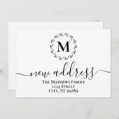 Faire-part Simple Couronne de Fleurs Monogramme Nouvelle Adre (Devant / Derrière)