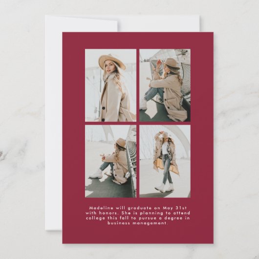 Faire-part Simple Crimson Script 5 Photo Collage Graduation (Dos)