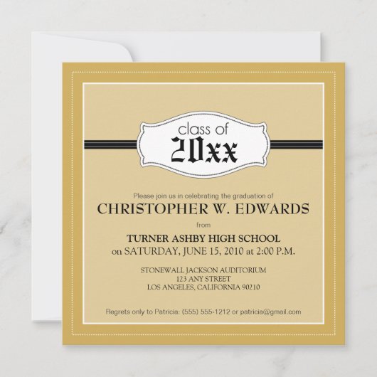 Faire-part simple de graduation Invitation (or) (Devant)