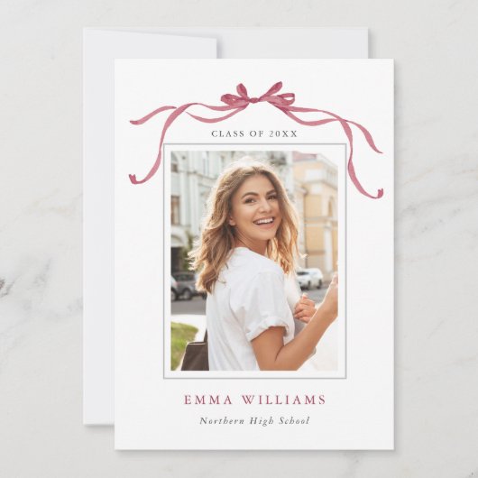 Faire-part Simple Deep Blush Ribbon Bow Graduation  (Devant)