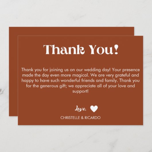 Faire-part Simple écriture brûlée en terre cuite mariage merc (Devant / Derrière)