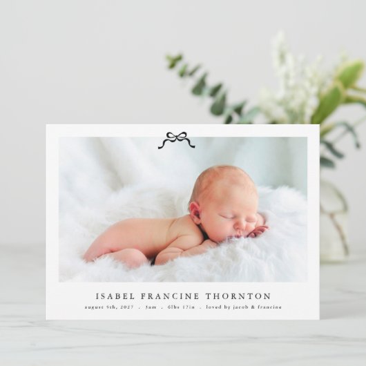 Faire-part simple élégant arc photo bébé naissance (Debout devant)
