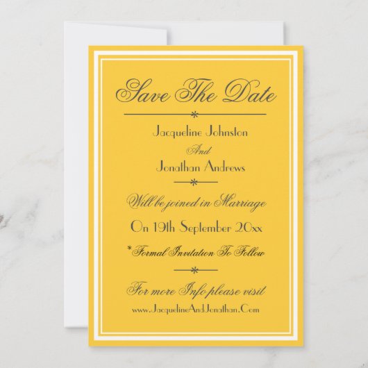 Faire-part Simple Elegant Blanc Jaune Enregistrer Le Mariage  (Dos)