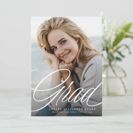 Faire-part Simple élégant script grad un diplôme de photo (Debout devant)