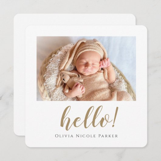 Faire-part Simple élégante moderne or personnalisé fille garç (Devant / Derrière)