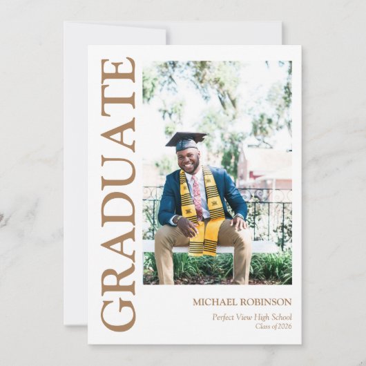 Faire-part Simple Gold Script Custom Photo Graduation (Devant)