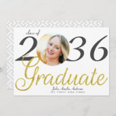 Faire-part Simple Gold Script Mode One Photo Graduation (Devant / Derrière)