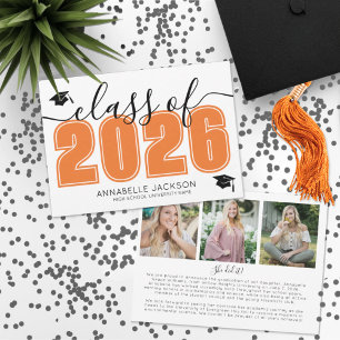 Faire-part Simple Graduate Photo Collage Orange Graduation