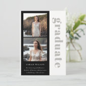 Faire-part Simple Gras Noir & Blanc 2 Photo Graduation (Debout devant)