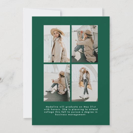 Faire-part Simple Green Script 5 Photo Collage Graduation (Dos)