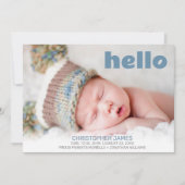 Faire-part Simple Hello Blue Script Blue Back Baby Boy Photo (Devant)