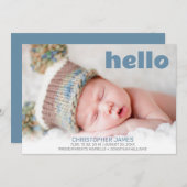 Faire-part Simple Hello Blue Script Blue Back Baby Boy Photo (Devant / Derrière)
