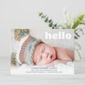 Faire-part Simple Hello Blue Script Blue Back Baby Boy Photo (Debout devant)