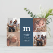 Faire-part Simple initial quatre photo collage marine bleu na (Debout devant)