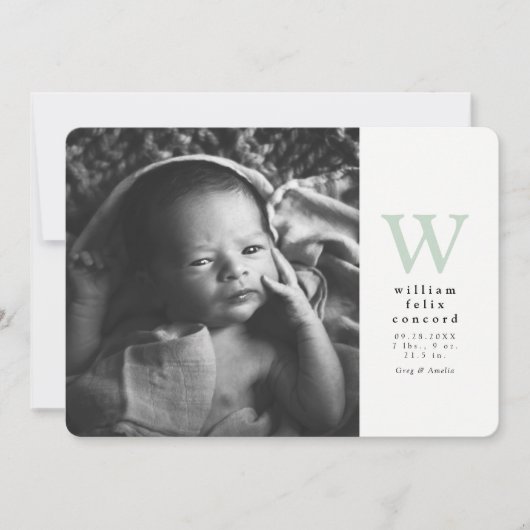 Faire-part Simple initiale d'une photo verte (Devant)