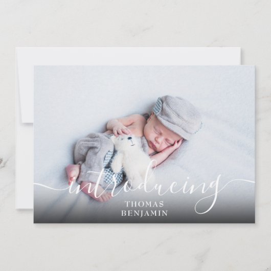 Faire-part Simple introduction Script Boy Blue Photo Naissanc (Devant)