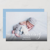Faire-part Simple introduction Script Boy Blue Photo Naissanc (Devant / Derrière)