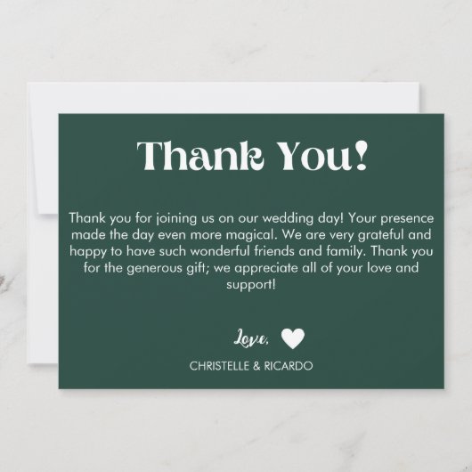 Faire-part Simple mariage de script vert émeraude merci (Devant)