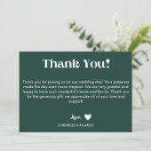 Faire-part Simple mariage de script vert émeraude merci (Debout devant)