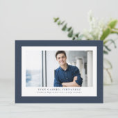 Faire-part Simple marine tweed cadre classique graduation pho (Debout devant)
