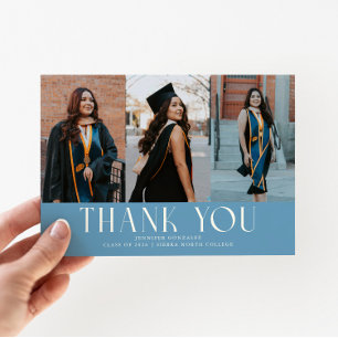 Faire-part Simple Merci Denim Bleu Grad Multi Photo