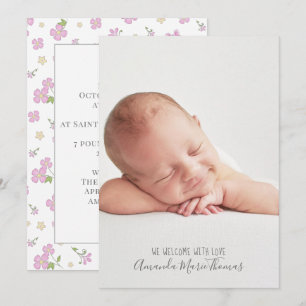 Faire-part Simple mignonne Whimsical Floral Photo Fille Rose