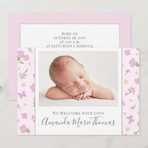 Faire-part Simple mignonne Whimsical Floral Photo Fille Rose