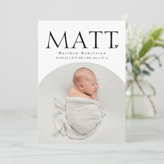 Faire-part Simple minimal moderne Arc bébé photo naissance (Debout devant)