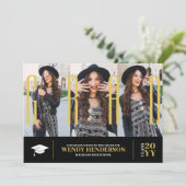 Faire-part Simple Modern 3 Photo Collage noir Graduation (Debout devant)