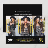 Faire-part Simple Modern 3 Photo Collage noir Graduation (Devant / Derrière)